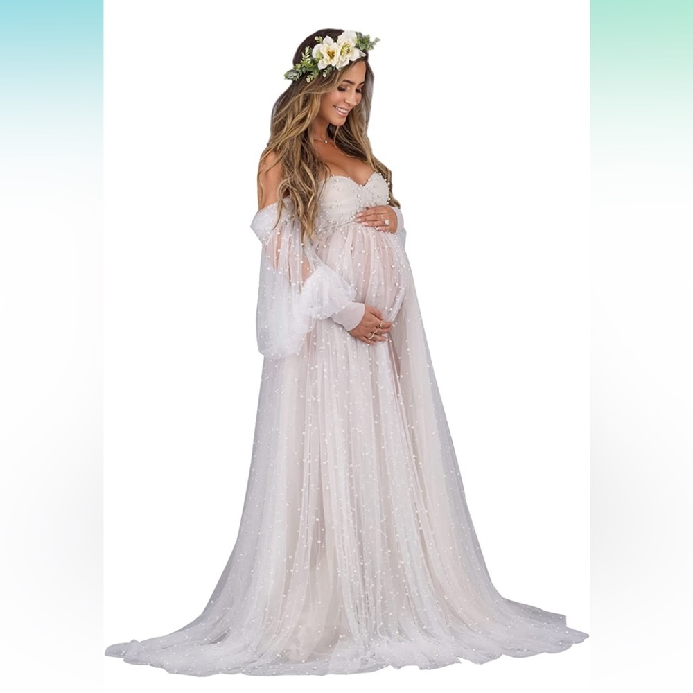 Long puff pearl maternity gown